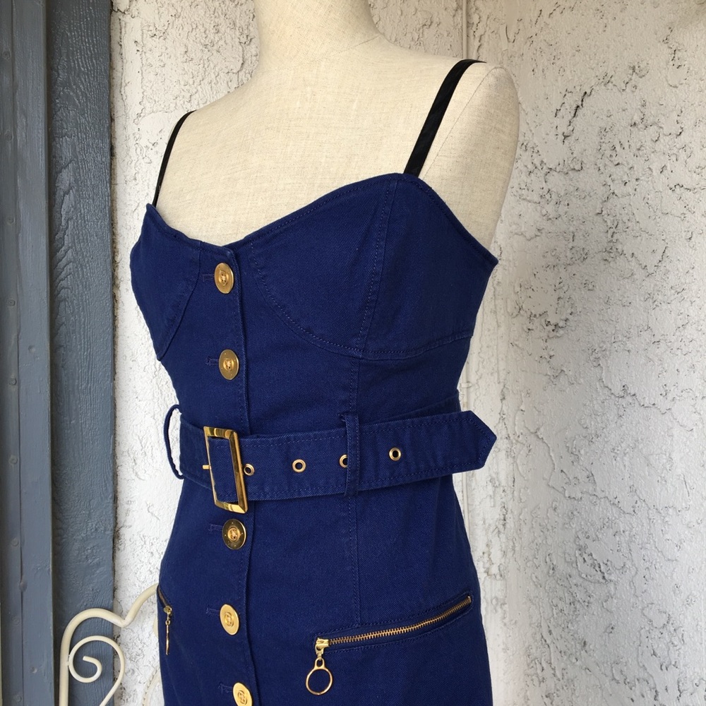 Blue Gold Button Dress